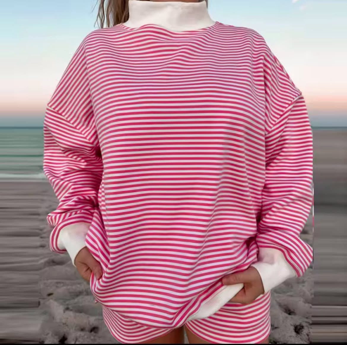 Mock Neck Short Set - Dark Pink