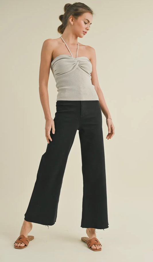 Faded Black Wide Leg Denim Pants