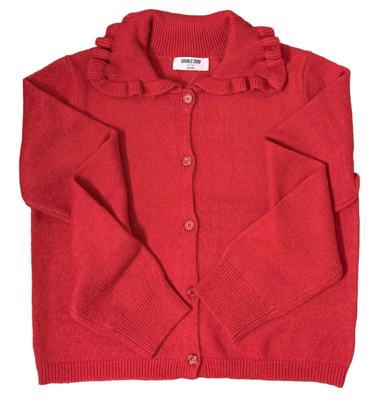 Crimson Ruffle Collar Cardigan