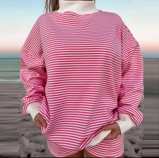 Mock Neck Short Set - Dark Pink